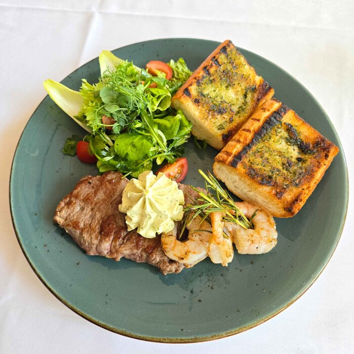 Rumpsteak und Garnele