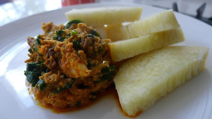 Boiled Yam and Spinach sauce
