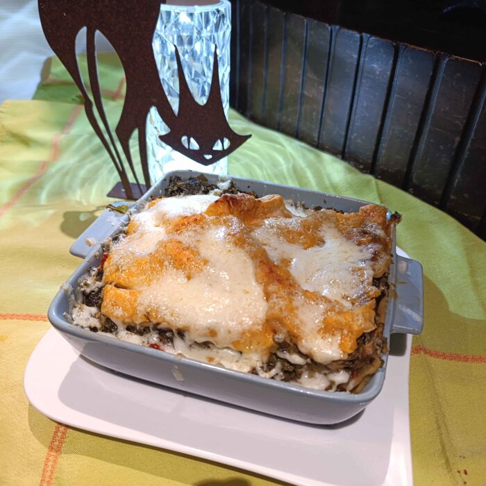 Grünkohllasagne mit Käse überbacken